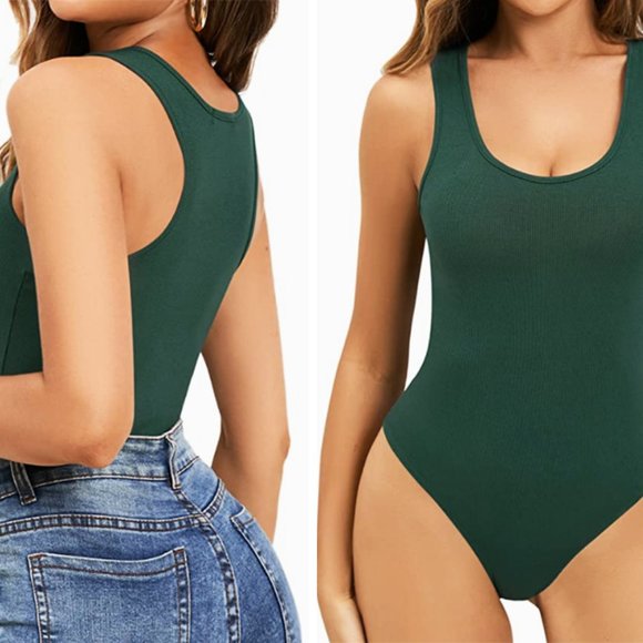Zenana Outfitters Tops - Hunter Green — Premium Cotton Racerback Bodysuit